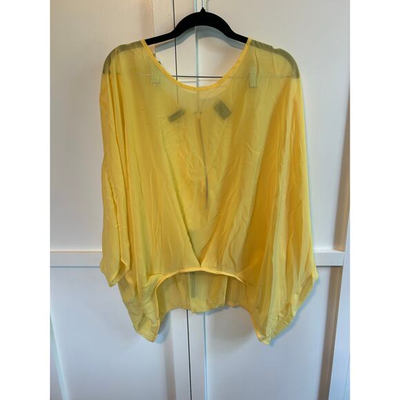 Bisou Bisou Yellow Semi Sheer Dolman Style Blouse Y2K Large - Picture 1 of 4